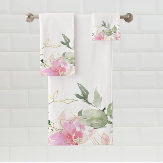 Watercolor Pink Floral Bath Towel set (Creator Uploaded)