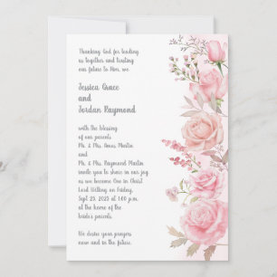 Watercolor Pink Floral Border Wedding Invitation