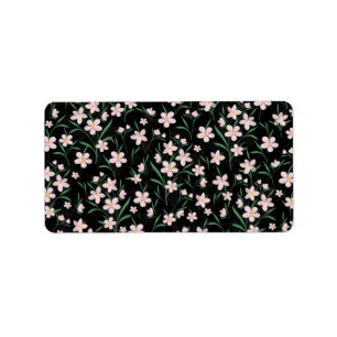 Watercolor Pink Floral Botanical Black Pattern Label