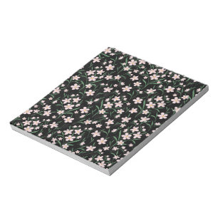 Watercolor Pink Floral Botanical Black Pattern Notepad