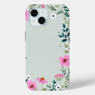 Watercolor pink floral botanical phone case. iPhone 15 case