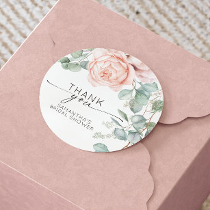 Watercolor Pink Floral Bridal Shower Classic Round Sticker