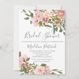 Watercolor Pink Floral Bridal Shower Invitation