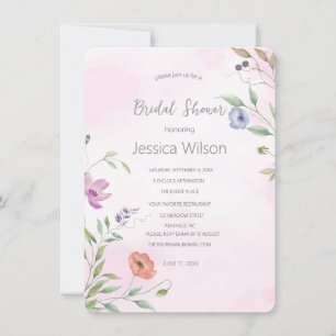 Watercolor Pink  Floral Bridal Shower Invitation