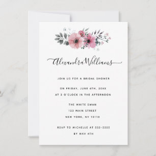 Watercolor Pink Floral Bridal Shower Invitations 