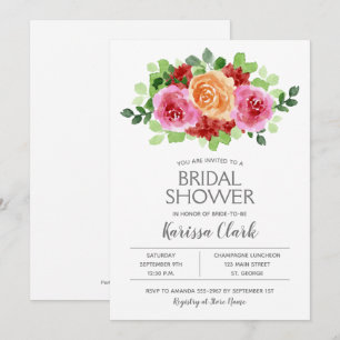 Watercolor Pink Floral Bridal Shower Invitations