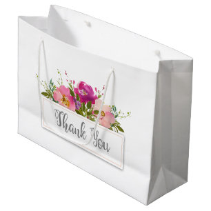Watercolor Pink Floral Bridal Shower Large Gift Bag