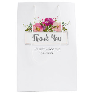 Watercolor Pink Floral Bridal Shower Medium Gift Bag
