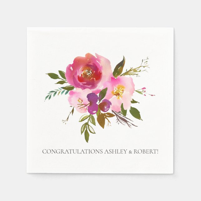 Watercolor Pink  Floral Bridal Shower Napkin (Front)