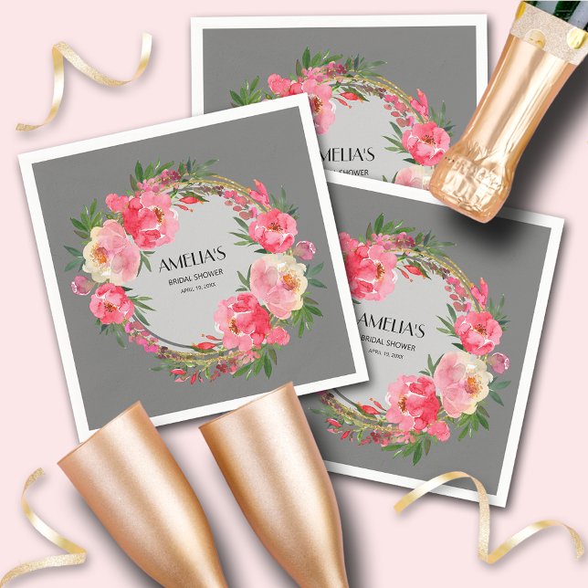Watercolor Pink Floral Bridal Shower Napkin (Creator Uploaded)