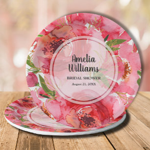 Watercolor Pink Floral Bridal Shower Paper Plate