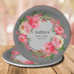 Watercolor Pink Floral Bridal Shower Paper Plate<br><div class="desc">Elegant wreath of watercolor pink and cream peonies,  flower buds and greenery,  these personalised paper plates are beautiful for spring or summer wedding bridal shower or any occasion. MATCHING items in our store.</div>