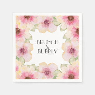 Watercolor Pink Floral Brunch & Bubbly Napkin