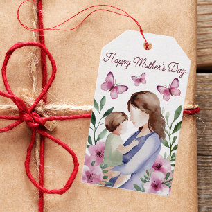 Watercolor Pink Floral Butterfly Mother's Day Gift Tags
