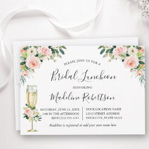 Watercolor Pink Floral Calligraphy Bridal Luncheon Invitation