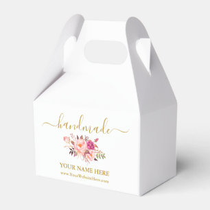 Watercolor Pink Floral Calligraphy Small Handmade Favour Box