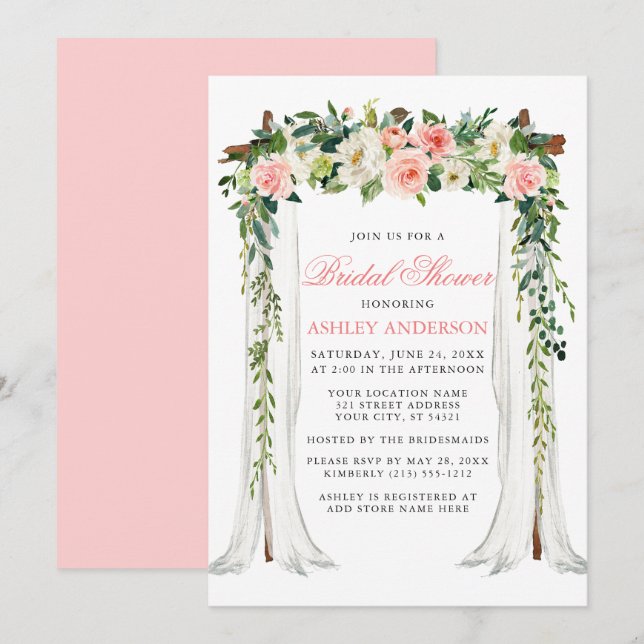 Watercolor Pink Floral Canopy Bridal Shower Invitation (Front/Back)