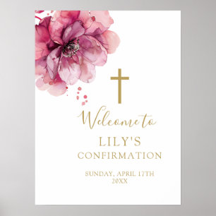 Watercolor Pink Floral Confirmation Welcome Sign