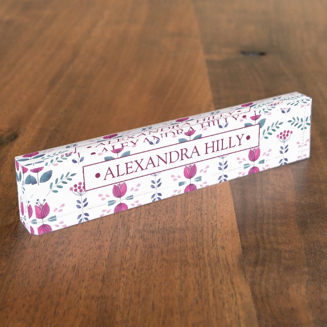 Watercolor Pink Floral design Nameplate (Side)