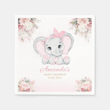 Watercolor pink floral Elephant girl baby shower 