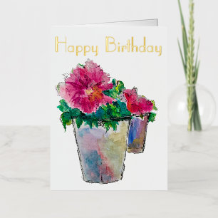 Watercolor Pink Floral Feminine Birthday Foil Greeting Card