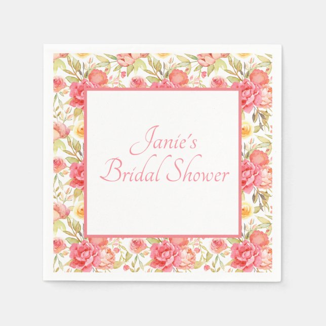Watercolor Pink Floral Frame Napkin (Front)