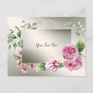 Watercolor Pink Floral Frame Shiny Bronze Elegant Postcard