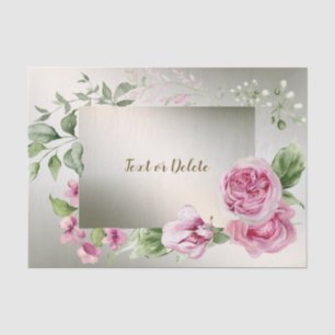 Watercolor Pink Floral Frame Shiny Bronze Elegant Tissue Paper