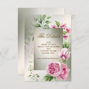 Watercolor Pink Floral Frame Shiny Bronze Party Enclosure Card