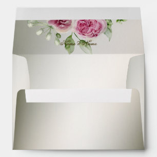 Watercolor Pink Floral Frame Shiny Bronze Party Envelope