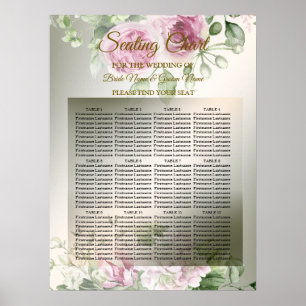 Watercolor Pink Floral Frame Shiny Bronze Party Poster