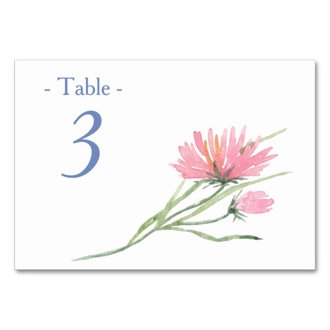 Watercolor Pink Floral Frame Wedding Table Number (Front)