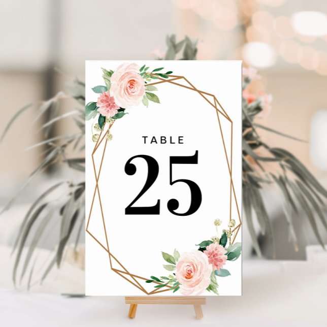 Watercolor pink floral geometric table number (Creator Uploaded)