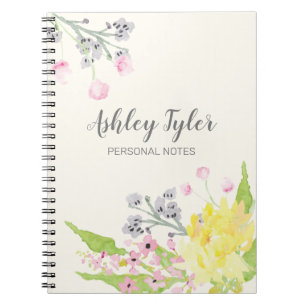 Watercolor pink floral girly cute personalised notebook