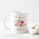 Watercolor Pink Floral Gold Bridesmaid Name Coffee Mug<br><div class="desc">Watercolor Pink Blush Floral Gold Bridesmaid Name Mug</div>