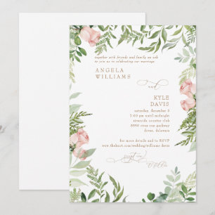 Watercolor Pink Floral & Gold Eucalyptus Invitati Invitation