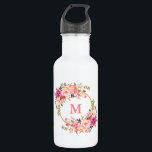 Watercolor Pink Floral Gold Monogram 532 Ml Water Bottle<br><div class="desc">Elegant Watercolor Pink Floral Gold Monogram Water Bottle</div>