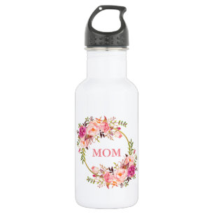 Watercolor Pink Floral Gold Mum 532 Ml Water Bottle