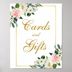Watercolor Pink Floral Gold Wedding Cards Gifts Poster
