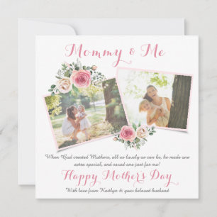 Watercolor Pink Floral Happy Mother's Day 2 Photo Holiday Card