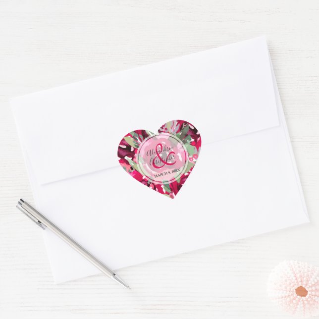 Watercolor Pink Floral Heart Sticker (Envelope)