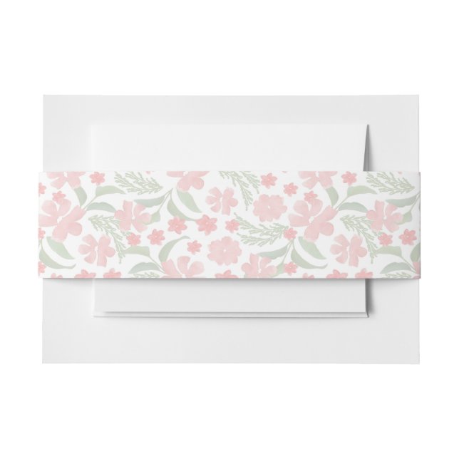  Watercolor Pink Floral Invitation Belly Band (Front Example)