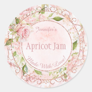 Watercolor Pink Floral Jelly Jam Jar Baking Bakery Classic Round Sticker