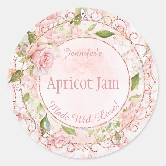 Watercolor Pink Floral Jelly Jam Jar Baking Bakery Classic Round Sticker (Front)
