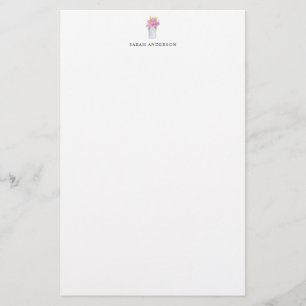 Watercolor Pink Floral Mason Jar Personalised Stationery