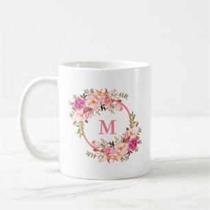 Watercolor Pink Floral Monogram Coffee Mug