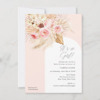 Watercolor pink floral pampas baby girl shower