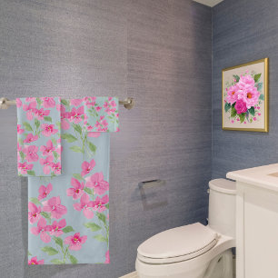 Watercolor Pink Floral Pattern Bath Towel Set