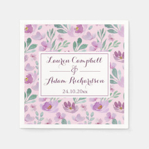 Watercolor Pink Floral Pattern Wedding  Napkin