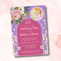 Watercolor Pink Floral Photo Graduation Party